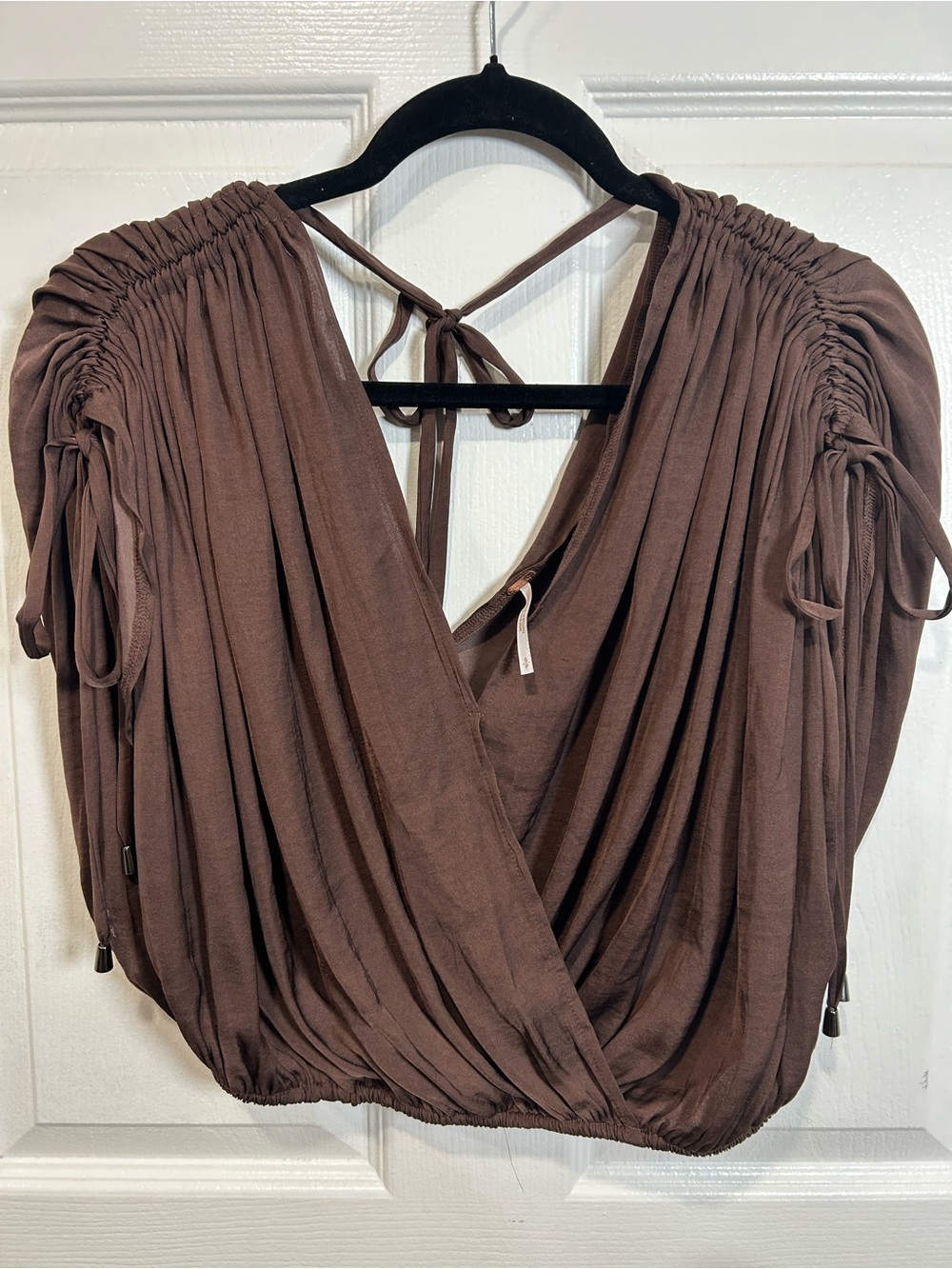 Free People Chocolate Brown Ruched V-Back Blouse..